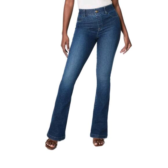 Spanx Flare Jeans in Authentic Blue Classic Pull-on Styling, Pockets Preppy | M - Picture 1 of 11